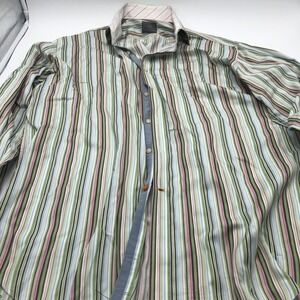 Thomas Dean Mens Button Down Shirt Long Sleeve Multi Color Vertical Stripes Used